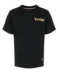 schwarzes bedrucktes T-Shirt mit einem Rundhalsausschnitt von Evisu