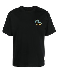 schwarzes bedrucktes T-Shirt mit einem Rundhalsausschnitt von Evisu