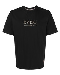 schwarzes bedrucktes T-Shirt mit einem Rundhalsausschnitt von Evisu