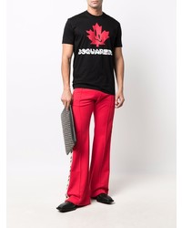 schwarzes bedrucktes T-Shirt mit einem Rundhalsausschnitt von DSQUARED2