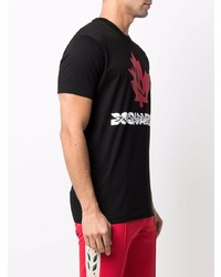 schwarzes bedrucktes T-Shirt mit einem Rundhalsausschnitt von DSQUARED2