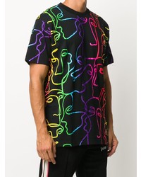 schwarzes bedrucktes T-Shirt mit einem Rundhalsausschnitt von Marcelo Burlon County of Milan