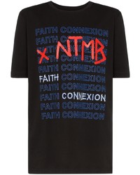 schwarzes bedrucktes T-Shirt mit einem Rundhalsausschnitt von Faith Connexion