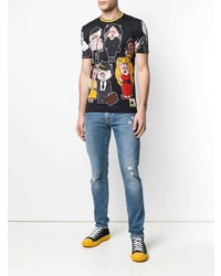 schwarzes bedrucktes T-Shirt mit einem Rundhalsausschnitt von Dolce & Gabbana