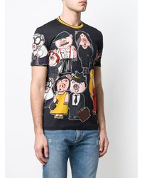 schwarzes bedrucktes T-Shirt mit einem Rundhalsausschnitt von Dolce & Gabbana