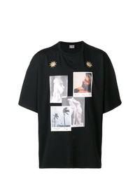 schwarzes bedrucktes T-Shirt mit einem Rundhalsausschnitt von Fausto Puglisi