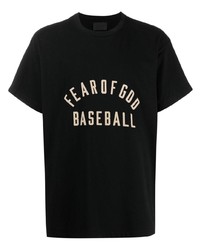 schwarzes bedrucktes T-Shirt mit einem Rundhalsausschnitt von Fear Of God