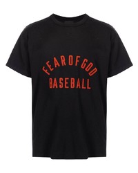 schwarzes bedrucktes T-Shirt mit einem Rundhalsausschnitt von Fear Of God