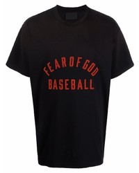 schwarzes bedrucktes T-Shirt mit einem Rundhalsausschnitt von Fear Of God