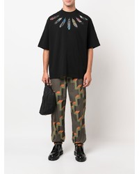 schwarzes bedrucktes T-Shirt mit einem Rundhalsausschnitt von Marcelo Burlon County of Milan