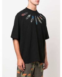 schwarzes bedrucktes T-Shirt mit einem Rundhalsausschnitt von Marcelo Burlon County of Milan