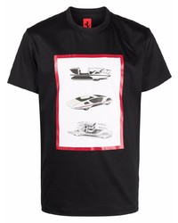 schwarzes bedrucktes T-Shirt mit einem Rundhalsausschnitt von Ferrari