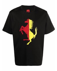 schwarzes bedrucktes T-Shirt mit einem Rundhalsausschnitt von Ferrari