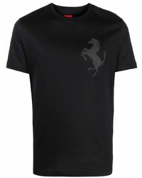 schwarzes bedrucktes T-Shirt mit einem Rundhalsausschnitt von Ferrari