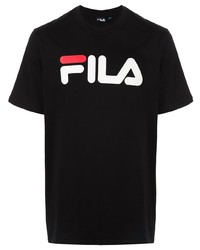 schwarzes bedrucktes T-Shirt mit einem Rundhalsausschnitt von Fila