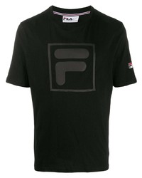 schwarzes bedrucktes T-Shirt mit einem Rundhalsausschnitt von Fila