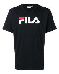 schwarzes bedrucktes T-Shirt mit einem Rundhalsausschnitt von Fila