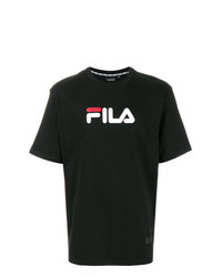 schwarzes bedrucktes T-Shirt mit einem Rundhalsausschnitt von Fila