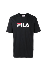 schwarzes bedrucktes T-Shirt mit einem Rundhalsausschnitt von Fila