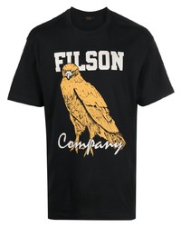 schwarzes bedrucktes T-Shirt mit einem Rundhalsausschnitt von Filson
