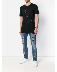 schwarzes bedrucktes T-Shirt mit einem Rundhalsausschnitt von Philipp Plein