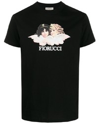 schwarzes bedrucktes T-Shirt mit einem Rundhalsausschnitt von Fiorucci