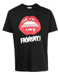 schwarzes bedrucktes T-Shirt mit einem Rundhalsausschnitt von Fiorucci