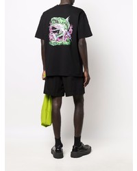 schwarzes bedrucktes T-Shirt mit einem Rundhalsausschnitt von MSGM