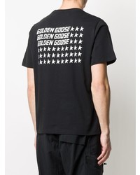 schwarzes bedrucktes T-Shirt mit einem Rundhalsausschnitt von Golden Goose