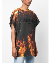 schwarzes bedrucktes T-Shirt mit einem Rundhalsausschnitt von Balmain