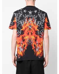 schwarzes bedrucktes T-Shirt mit einem Rundhalsausschnitt von Philipp Plein