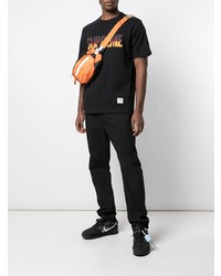 schwarzes bedrucktes T-Shirt mit einem Rundhalsausschnitt von Supreme