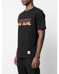 schwarzes bedrucktes T-Shirt mit einem Rundhalsausschnitt von Supreme