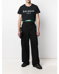 schwarzes bedrucktes T-Shirt mit einem Rundhalsausschnitt von Balmain