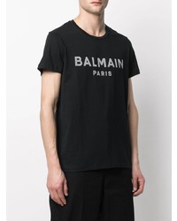 schwarzes bedrucktes T-Shirt mit einem Rundhalsausschnitt von Balmain