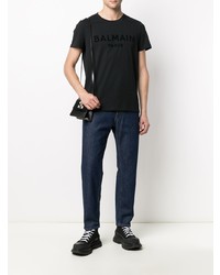 schwarzes bedrucktes T-Shirt mit einem Rundhalsausschnitt von Balmain