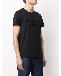 schwarzes bedrucktes T-Shirt mit einem Rundhalsausschnitt von Balmain