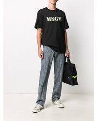 schwarzes bedrucktes T-Shirt mit einem Rundhalsausschnitt von MSGM