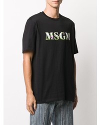 schwarzes bedrucktes T-Shirt mit einem Rundhalsausschnitt von MSGM