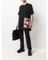 schwarzes bedrucktes T-Shirt mit einem Rundhalsausschnitt von Raf Simons