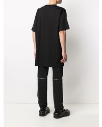 schwarzes bedrucktes T-Shirt mit einem Rundhalsausschnitt von Raf Simons