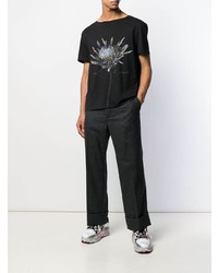 schwarzes bedrucktes T-Shirt mit einem Rundhalsausschnitt von Maison Margiela