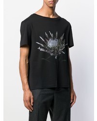 schwarzes bedrucktes T-Shirt mit einem Rundhalsausschnitt von Maison Margiela