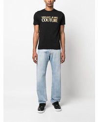 schwarzes bedrucktes T-Shirt mit einem Rundhalsausschnitt von VERSACE JEANS COUTURE