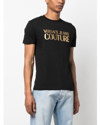 schwarzes bedrucktes T-Shirt mit einem Rundhalsausschnitt von VERSACE JEANS COUTURE