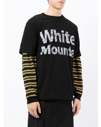 schwarzes bedrucktes T-Shirt mit einem Rundhalsausschnitt von White Mountaineering