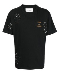 schwarzes bedrucktes T-Shirt mit einem Rundhalsausschnitt von Frame
