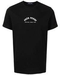 schwarzes bedrucktes T-Shirt mit einem Rundhalsausschnitt von Fred Perry
