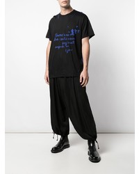 schwarzes bedrucktes T-Shirt mit einem Rundhalsausschnitt von Yohji Yamamoto