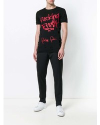 schwarzes bedrucktes T-Shirt mit einem Rundhalsausschnitt von Philipp Plein